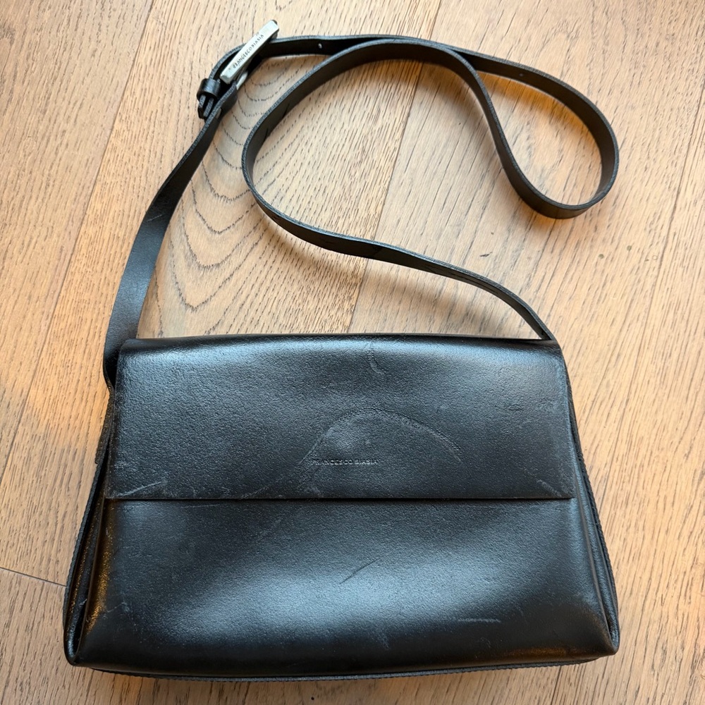 FRANCESCO BIASA- black textured leather cross-body italian made bag timeless